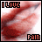 six identical pixelated images showing lips with text "I LOVE" above and "PAIN" below, each in a black-bordered