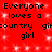 Red background with repeated black text 'Everyone loves a country girl' and 'Everyone loves a gicountry girl' in pixelated font, overlaid with white square sparkles.