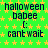 Green background with yellow stars, repeated text 'halloween babe' and 'cant wait' with a colon, static image with no visible animation changes.