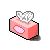 Pixelated pink tissue box with white tissues and a heart-shaped cutout on the front, set against a plain background.