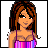Pixel art buddy icon featuring a cartoon woman with brown hair in a pink striped dress, next to partial text reading "Brunettes Have The Most Fun!" on a white background.