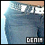 Pixelated denim fabric with white text 'DENIM' in a black rectangle at bottom right, light blue background on left.