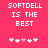 Pixelated text 'SOFTDELL IS THE BEST' on bright pink background with five heart symbols below, two versions showing different heart positions.