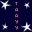 Dark blue background with white star shapes and vertical pink text reading "TAYY TAYY" on both sides.