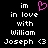 Pixelated text displays 'im in love with William Joseph' with a pink heart symbol above 'im' on the left side, and a white heart symbol on the right side.
