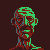 Pixelated green and red character head with changing facial expressions across five of five each