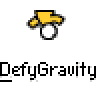 A static contact sheet of two identical pixel art buddy icons featuring a yellow stick figure with white circular head, displayed above the text "DefyGravity" on gray background with red "badassbuddy.com" text in top-right corner.