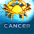 Pixelated 50x50 static icon featuring a yellow crab-like creature with brown accents against a blue gradient background, with the word "CANCER" in blocky text below.