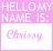 Pixelated pink and white graphic with text 'HELLO MY NAME IS:' above a blank field containing the name 'Chris' in stylized lowercase letters.