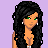 Pixel art character with long black hair, green eyes, and black outfit against purple background with text "shake it like ya mean it!".