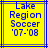 Yellow background with blue and gray lines, displaying 'Lake Region Soccer '07-'08' text in pixelated font