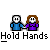 Pixel art animation of two figures holding hands, transitioning from static pose to hand-holding motion with white line effects.