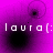 A four- of pixelated purple backgrounds with black circular shapes and white text reading 'laura(' in each