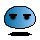 Blue pixelated sphere with black rectangular eyes and a black base, showing sequential changes in eye shape and small circular elements near the right side.