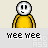 Pixelated yellow figure with white face and black eyes in multiple poses, each labeled 'yee yee' below.
