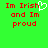 Green background with red pixelated text reading "Im Irish and Im proud" featuring a white heart symbol replacing the 'i' in "Irish".