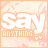 identical peach-toned square icons with 'say anything' text and small heart symbols on a marbled background