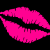 A static pixelated image of bright pink lips and the word "MUCH!" on a black background, part of an animated contact sheet with two frames.