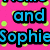 Pixelated text on a pink background with yellow polka dots, featuring blue, green, and purple lettering with black outlines.