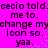 Pixelated text on bright pink background with cyan dots, repeating 'cecio told me to change my icon so. yaa.' in black font with cyan dots as punctuation.