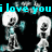 Animated pixel art of a white-haired character with black eyes, wearing light blue clothing and holding a cyan object against a black background.