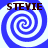 Four identical blue and white spiral patterns arranged in a , each with brown text reading STEVIE above the spirals