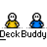 Animated contact sheet of 16 pixel art frames showing two stick figures interacting with a pizza-like object, transitioning from standing to eating and then to fire effects.