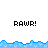 Pixelated image with repeated 'RAW!' text above and below blue wave-like borders on white background.