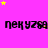 A bright pink background features repeated black text 'nekyzsa' in a pixelated font, with scattered yellow and light purple stars. The right edge shows partial gray cropping.