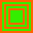 Four green squares with orange borders arranged in a , each square containing nested squares of alternating green and orange colors