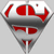 A pixelated icon features a symmetrical design with red and gray elements on a light background, resembling an abstract or stylized emblem.