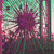 Pixelated static image with central purple burst against teal and pink background, bordered by red vertical stripe on left.