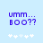 Pixelated blue text 'umm... boo??' on light blue background with white star-like symbols below, two identical frames showing static content.