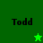 Green background with black text 'Todd' and a green star icon that changes from bright to dark.