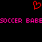 Red pixelated heart symbol above pink text reading 'SOCCER BABE' repeated twice on black background.