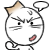 identical cartoon cat heads with angry expressions, brown ears, and speech bubbles containing three dots