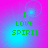 Green pixelated text 'I LOVE SPIRIT' on a pink and blue gradient background with subtle circular light effects.