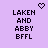 Pixelated text 'LAKEN AND ABBY BFFL' on light purple background with small heart symbols appearing and disappearing in different positions across frames.