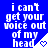 Blue background with white pixelated text reading "i can't get your voice out of my head" repeated in a , each instance accompanied by a small heart symbol