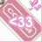 Pink and white pixelated icon with a central number '33' in a rounded shape, surrounded by decorative swirls and small pink flowers.