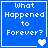Four blue square with white text "What Happened to Forever?" and varying heart symbols in pixel art style
