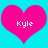 Two pink hearts on a cyan background with the name Kyle written in white pixelated text inside each heart.