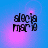 A four- displays identical pixelated text 'slacia msc 19' on a blue-to-purple gradient background with shifting pink light effects