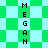 Green and cyan pixelated checkerboard background with vertical text reading "MEGAN" in black block letters.