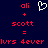 Static pixel art displays red text and a white heart symbol on dark blue background with repeated 'ali + scott = lvr$ 4ever' phrase.