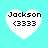Four identical heart-shaped icons with white fill and black text on a cyan background, each displaying 'Jackson' above '(3333)' in pixelated font.