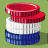 Pixelated icon of a cylindrical container with red top, white middle section, and blue bottom against green background.