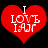Two identical red heart-shaped icons with white text 'I LOVE IAJR' on black background, each showing pixelated text and slight visual differences between frames.