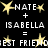 Black background with white text and yellow star icons forming a mathematical equation for 'best friends' between 'NATE' and 'ISABELLA'.