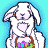 Animated Easter-themed buddy icon featuring a pixelated rabbit holding an egg basket, with alternating color schemes and text frames.
